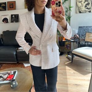 Zara Tweed Blazer in Soft Pink